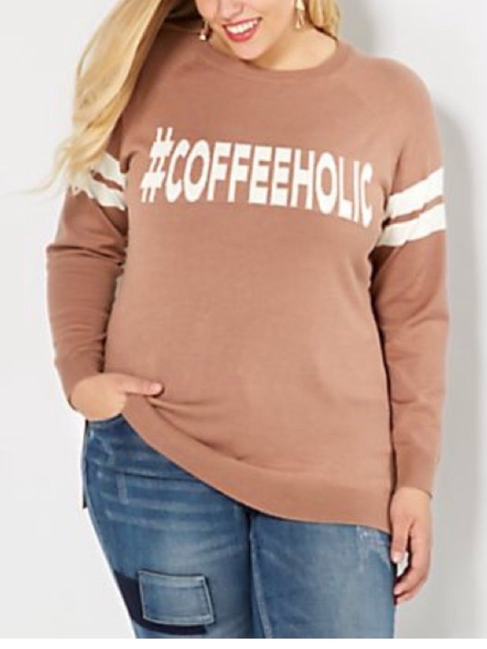 Rue 21 #Coffeeholic Light Brown Sweater Size Medium NWT